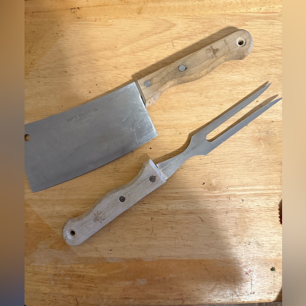 Vintage Chef’s Collection Meat Cleaver & Meat Fork Set Stainless Steel